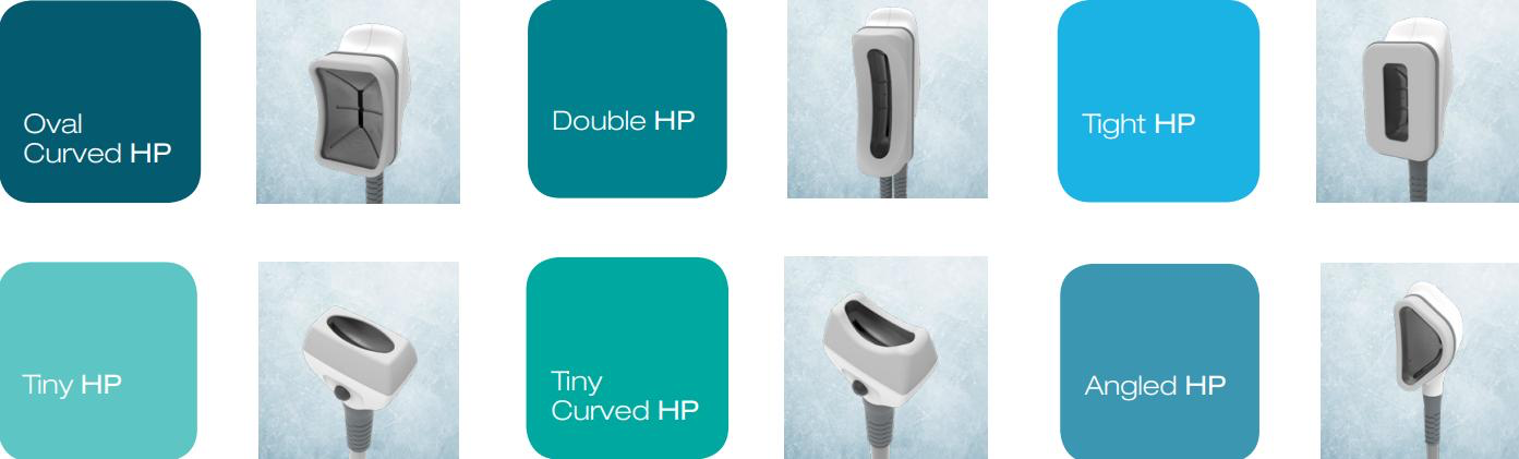 Aplicatorii Cooltech Define: Oval Curved HP, Double HP, Tight HP, Tiny HP, Tiny Curved HP, Angled HP